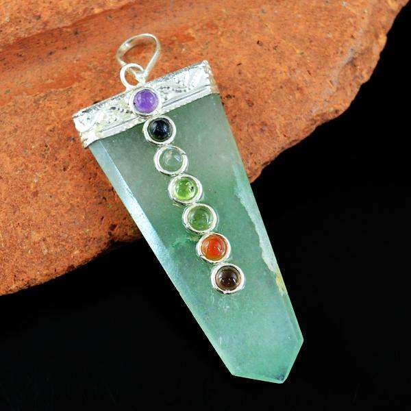 gemsmore:Natural Green Aventurine Seven Chakra Healing Wand Pendant