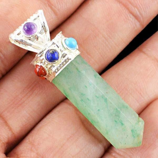 gemsmore:Natural Green Aventurine Seven Chakra Reiki Healing Point Pendant