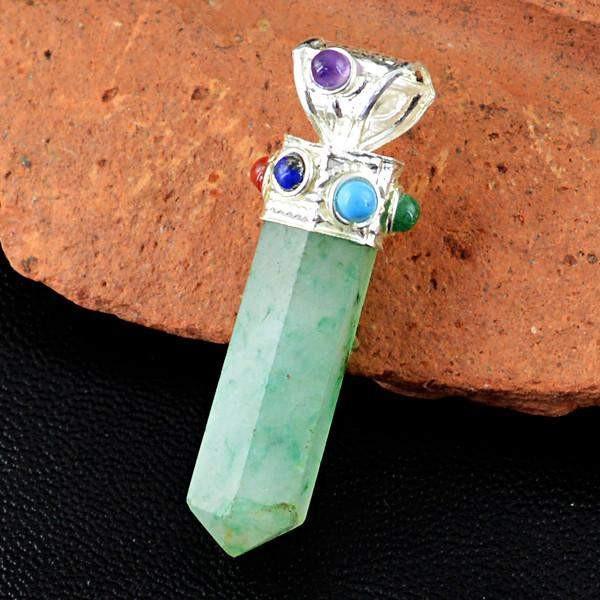 gemsmore:Natural Green Aventurine Seven Chakra Reiki Healing Point Pendant