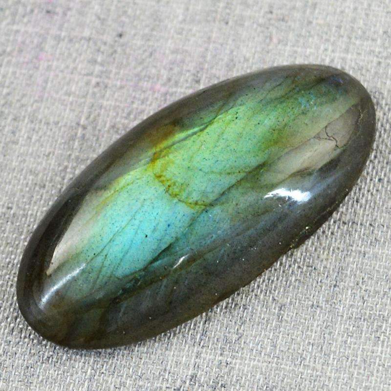 gemsmore:Natural Green & Blue Flash Labradorite Gemstone - Oval Shape