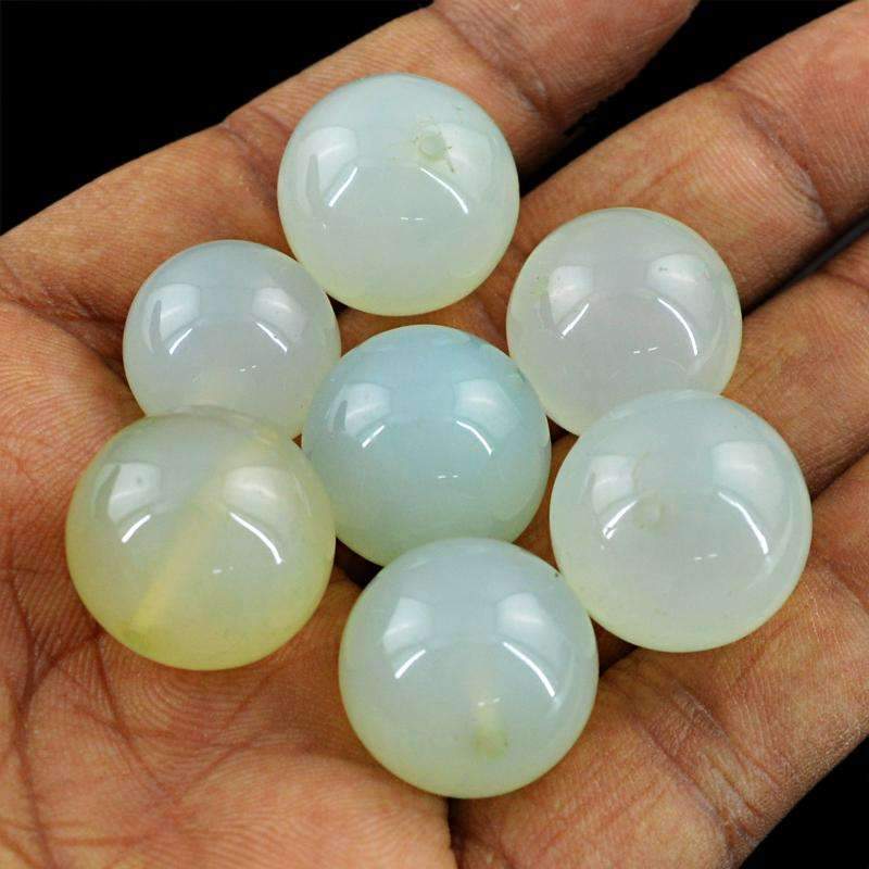 gemsmore:Natural Green Chalcedony Beads Lot - Drilled Round Shape