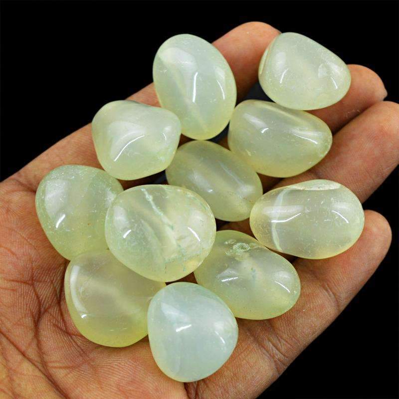 gemsmore:Natural Green Chalcedony Beads Lot - Drilled
