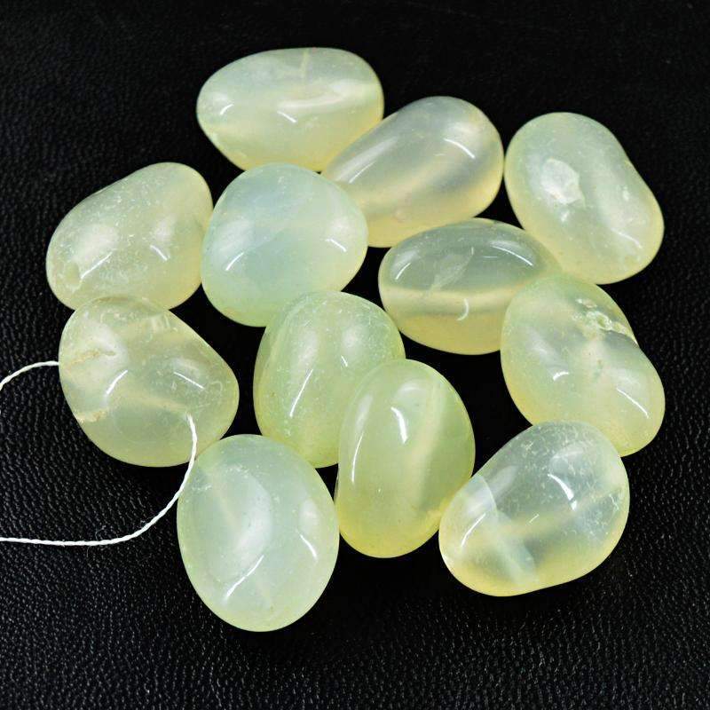 gemsmore:Natural Green Chalcedony Beads Lot - Drilled