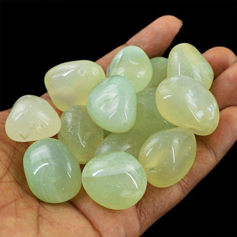 gemsmore:Natural Green Chalcedony Beads Lot - Drilled