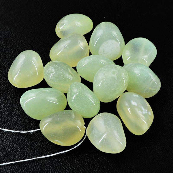 gemsmore:Natural Green Chalcedony Beads Lot - Drilled