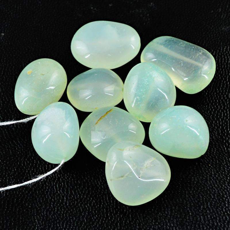 gemsmore:Natural Green Chalcedony Beads Lot Untreated Drilled