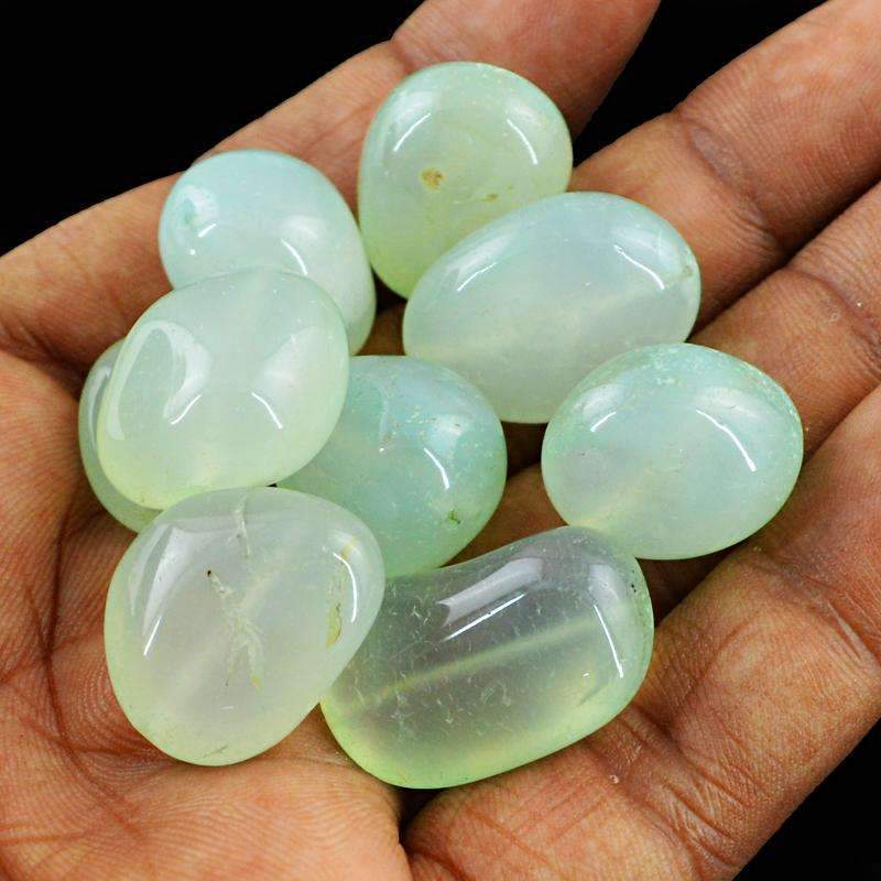 gemsmore:Natural Green Chalcedony Beads Lot Untreated Drilled