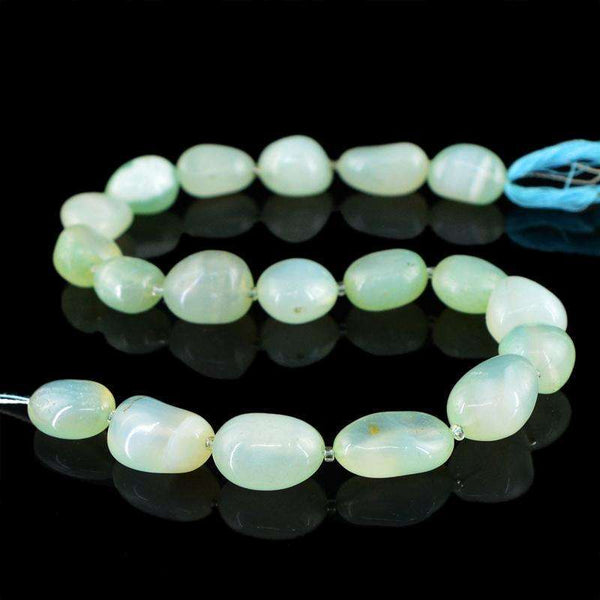gemsmore:Natural Green Chalcedony Beads Strand - Untreated Drilled