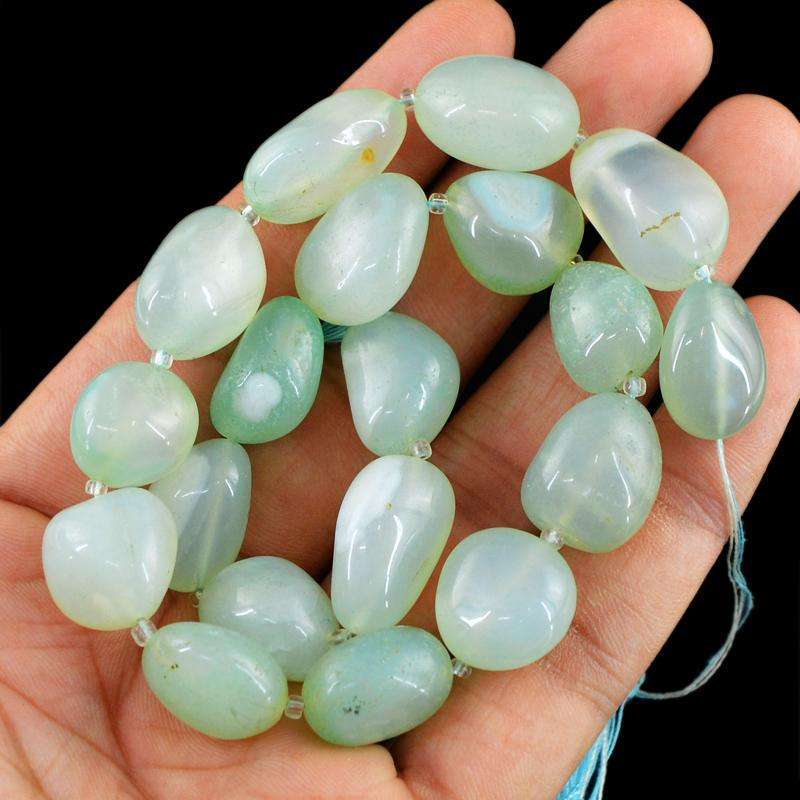 gemsmore:Natural Green Chalcedony Beads Strand - Untreated Drilled