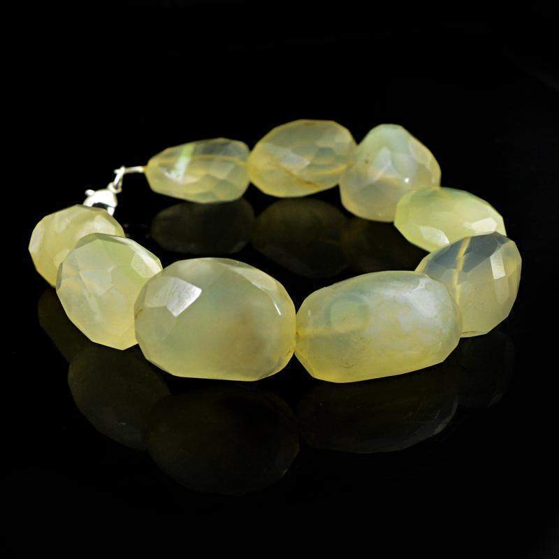 gemsmore:Natural Green Chalcedony Bracelet Faceted Beads