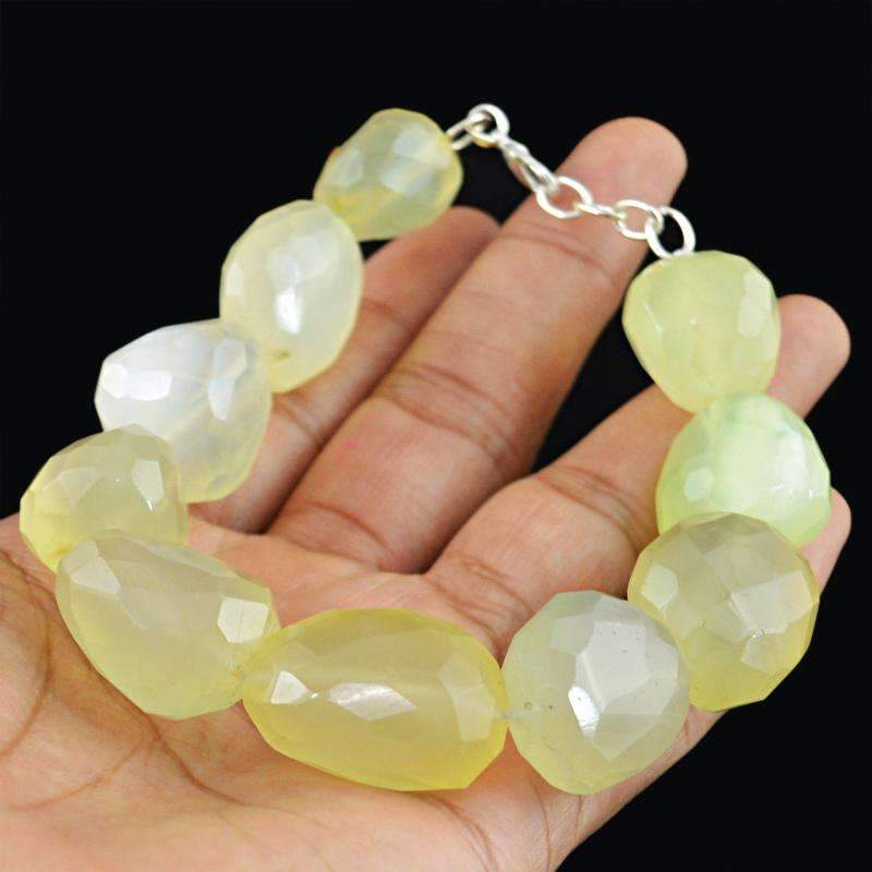 gemsmore:Natural Green Chalcedony Bracelet Faceted Beads