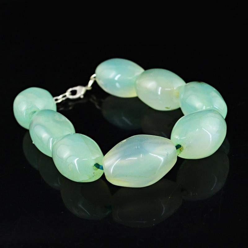 gemsmore:Natural Green Chalcedony Bracelet Oval Shape Beads