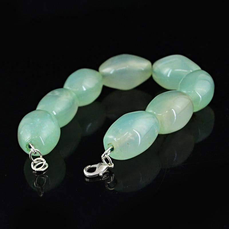 gemsmore:Natural Green Chalcedony Bracelet Oval Shape Beads