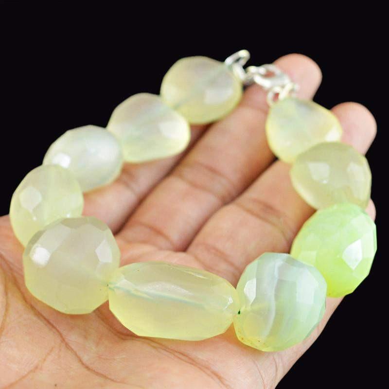 gemsmore:Natural Green Chalcedony Bracelet Untreated Faceted Beads