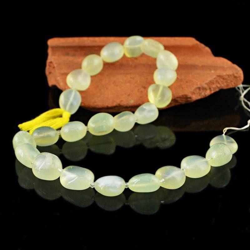 gemsmore:Natural Green Chalcedony Drilled Beads Strand