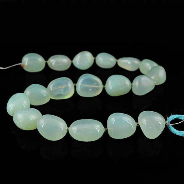 gemsmore:Natural Green Chalcedony Drilled Beads Strand