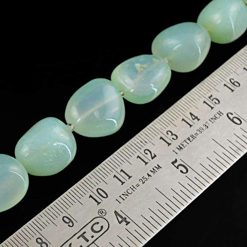 gemsmore:Natural Green Chalcedony Drilled Beads Strand