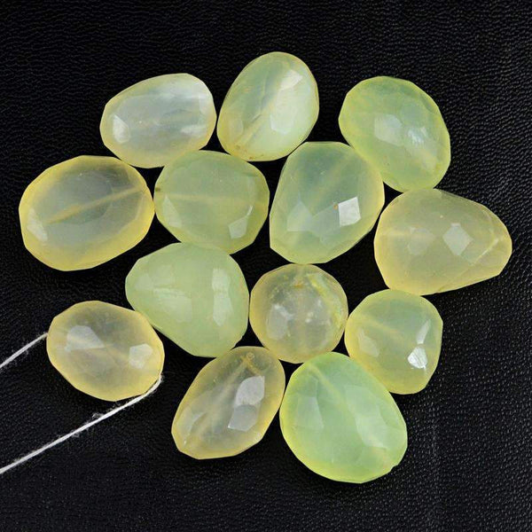 gemsmore:Natural Green Chalcedony Faceted Beads Lot - Drilled