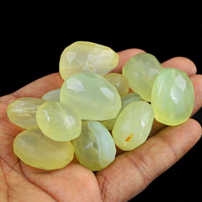 gemsmore:Natural Green Chalcedony Faceted Beads Lot - Drilled