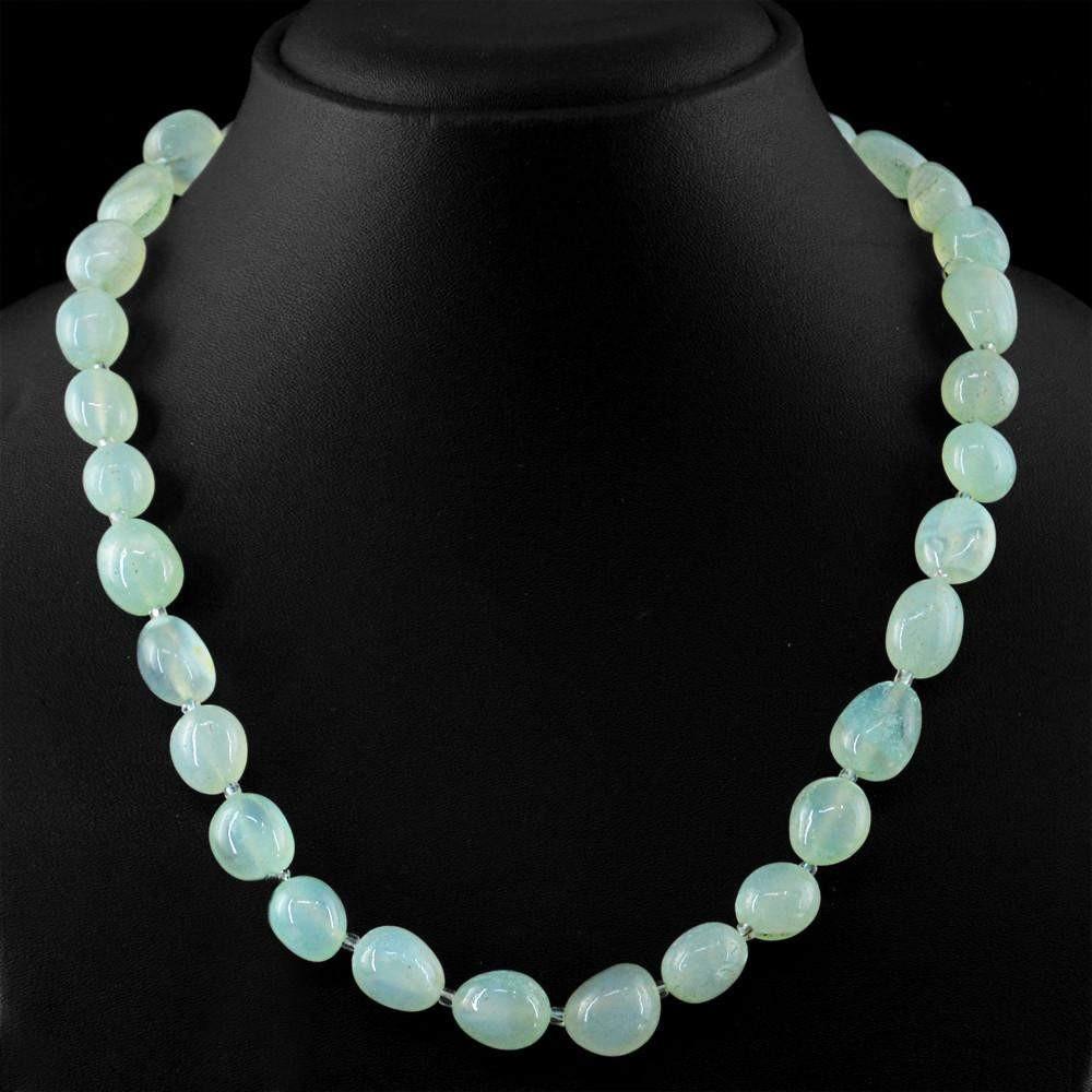 gemsmore:Natural Green Chalcedony Necklace Single Strand Untreated Beads Necklace