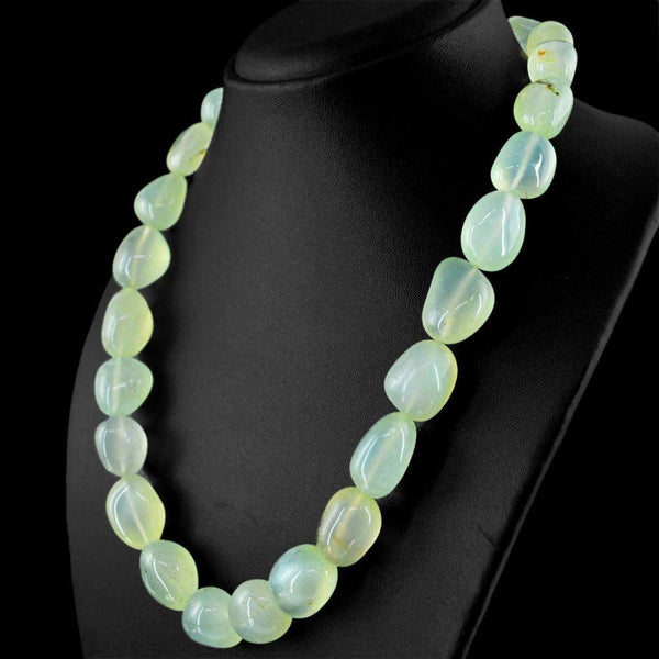 gemsmore:Natural Green Chalcedony Necklace Untreated Beads