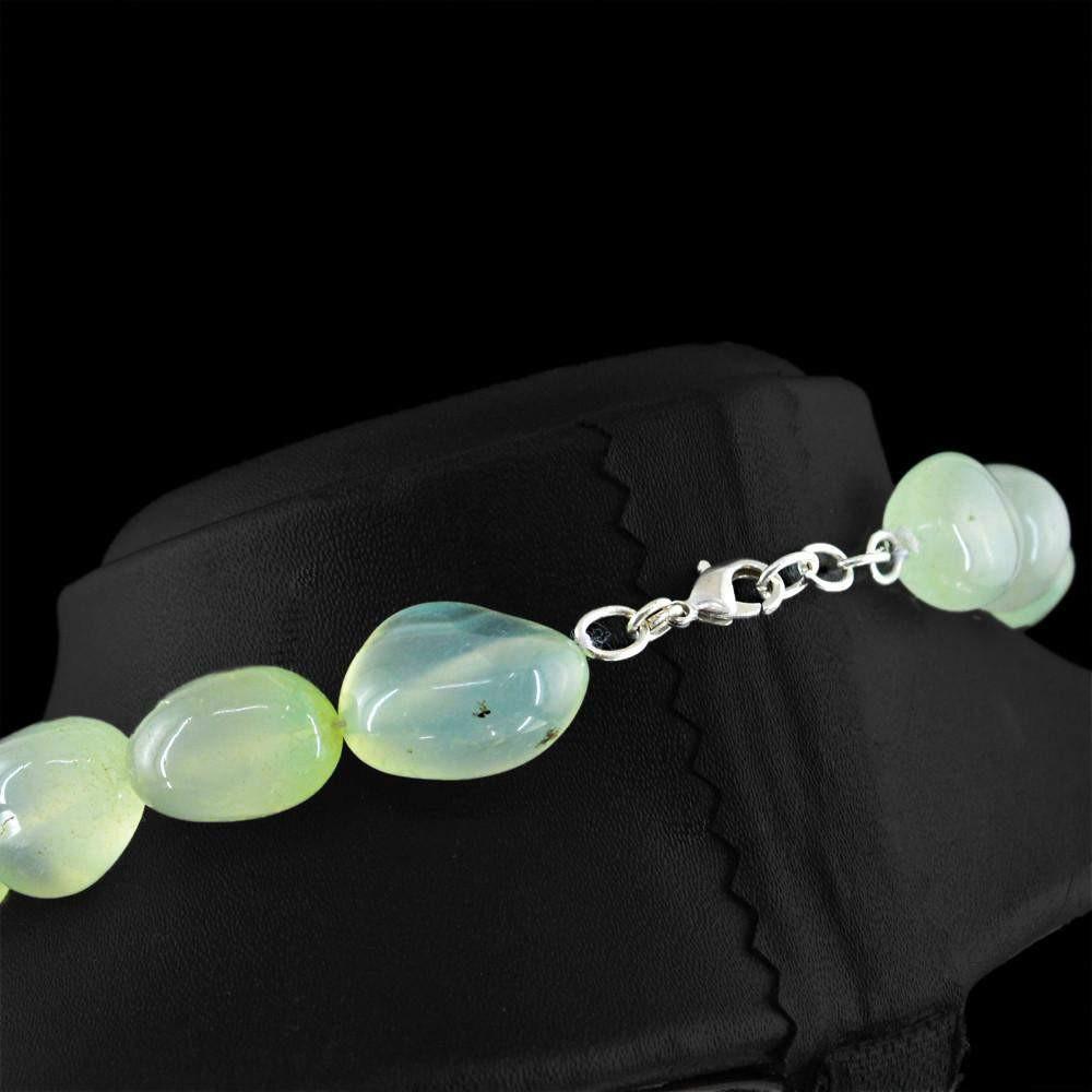 gemsmore:Natural Green Chalcedony Necklace Untreated Beads