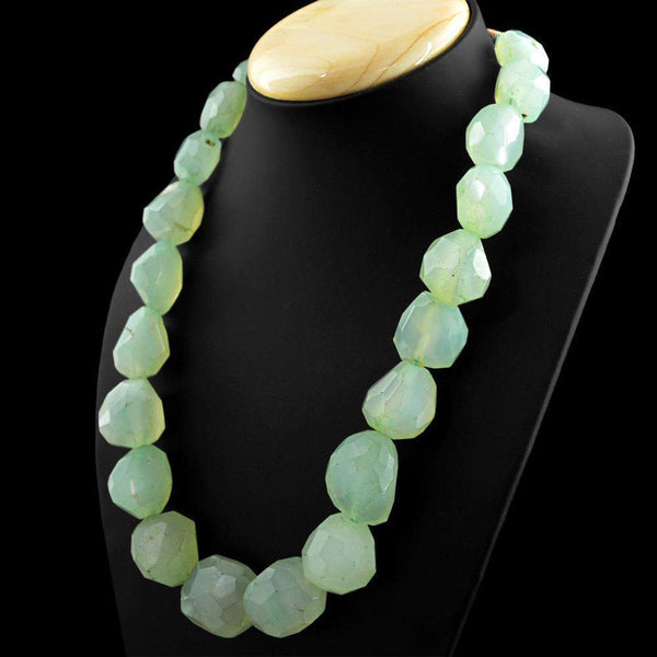 gemsmore:Natural Green Chalcedony Necklace Untreated Faceted Beads