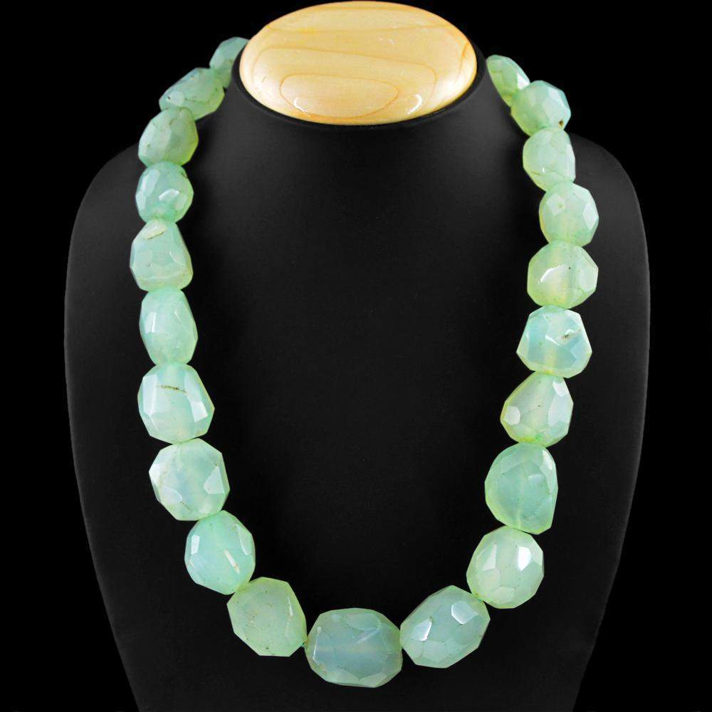 gemsmore:Natural Green Chalcedony Necklace Untreated Faceted Beads