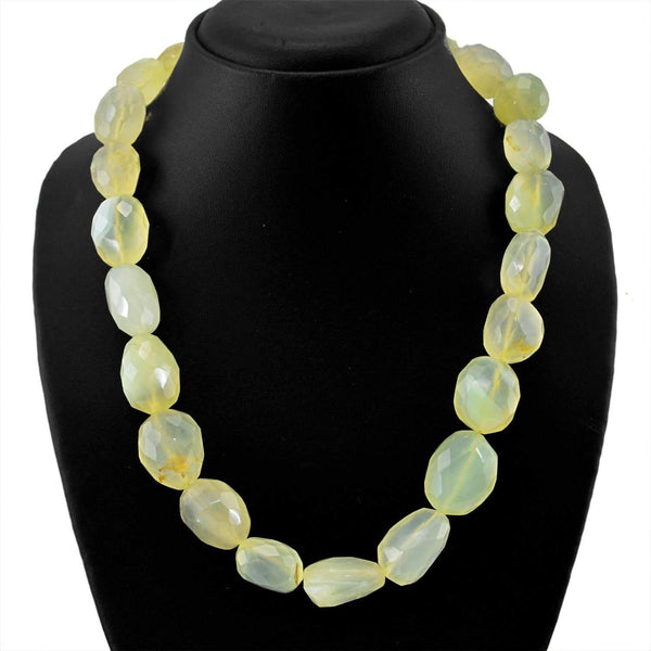gemsmore:Natural Green Chalcedony Necklace Untreated Faceted Beads