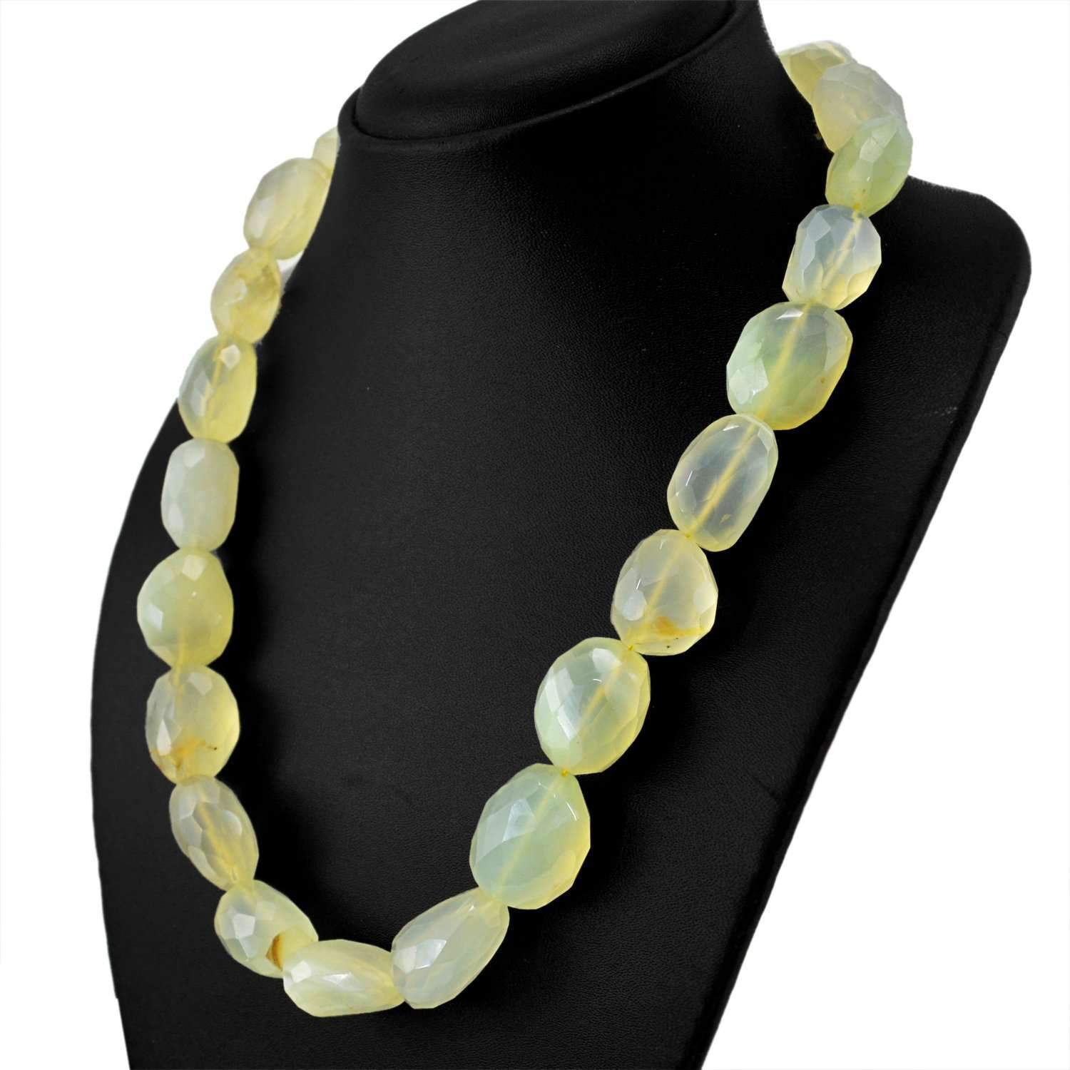 gemsmore:Natural Green Chalcedony Necklace Untreated Faceted Beads