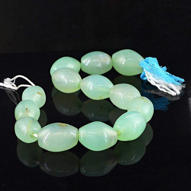 gemsmore:Natural Green Chalcedony Oval Beads Strand