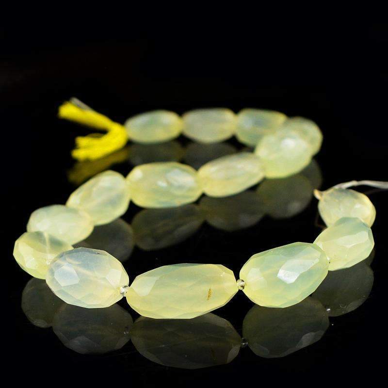 gemsmore:Natural Green Chalcedony Strand  Faceted Drilled Beads