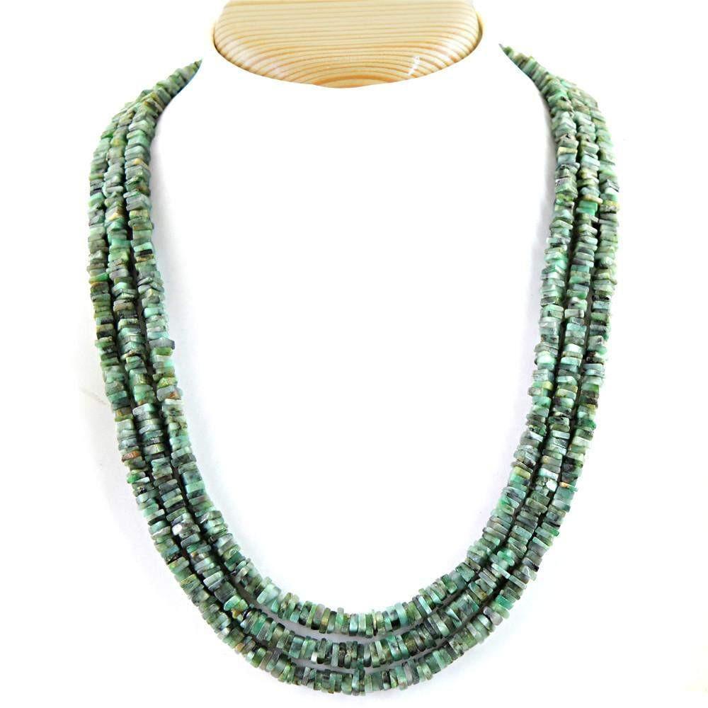 gemsmore:Natural Green Emerald 3 Strand Untreated Beads