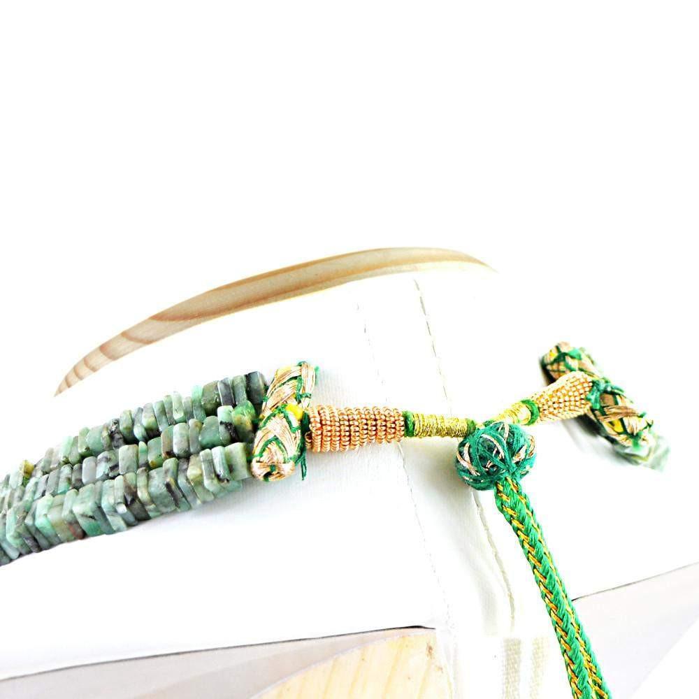 gemsmore:Natural Green Emerald 3 Strand Untreated Beads