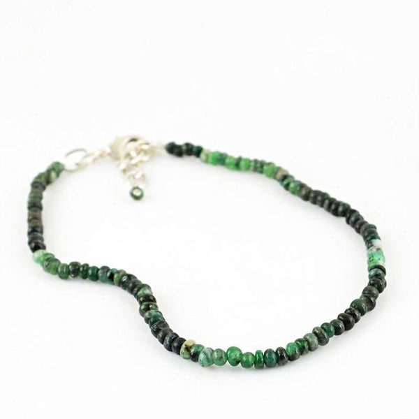 gemsmore:Natural Green Emerald Bracelet Untreated Round Beads