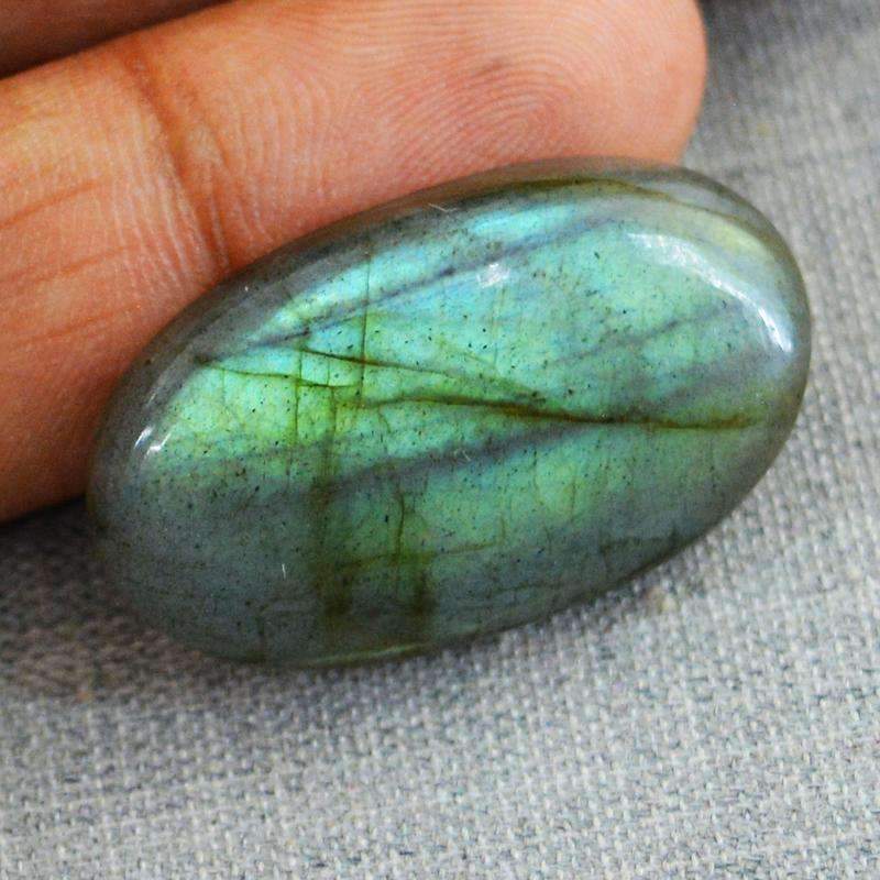 gemsmore:Natural Green Flash Labradorite Gemstone Unheated Oval Shape