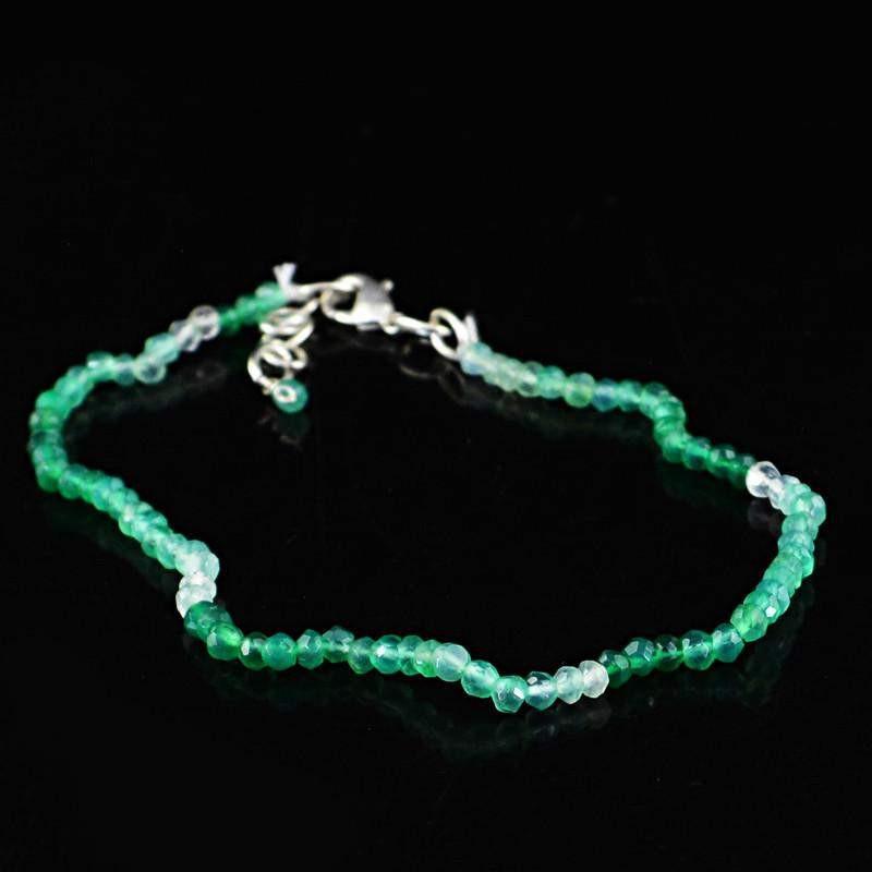 gemsmore:Natural Green Fluorite Bracelet Round Shape Faceted Beads