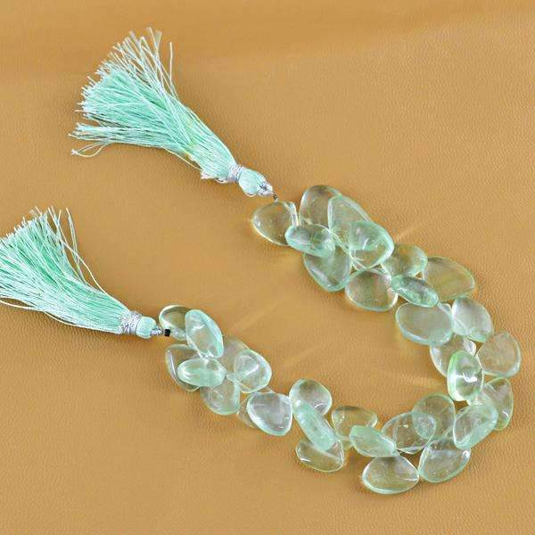 gemsmore:Natural Green Fluorite Drilled Beads Strand - Pear Shape