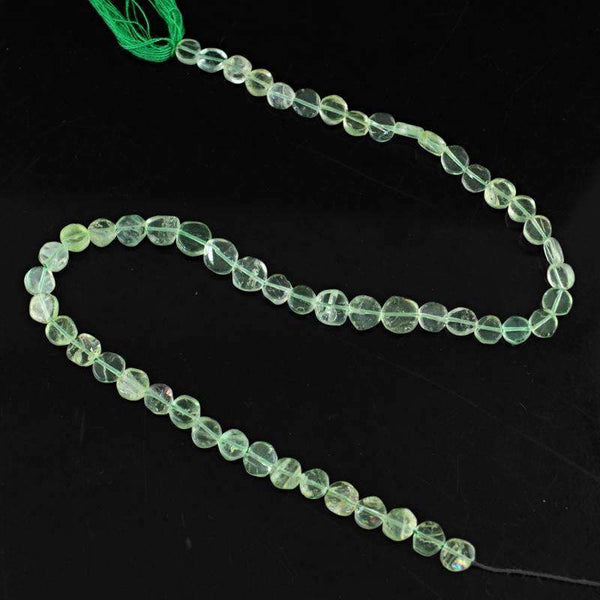 gemsmore:Natural Green Fluorite Drilled Beads Strand - Round Shape