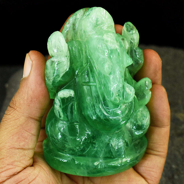 gemsmore:Natural Green Fluorite Hand Carved Genuine Crystal Gemstone Carving Lord Ganesha