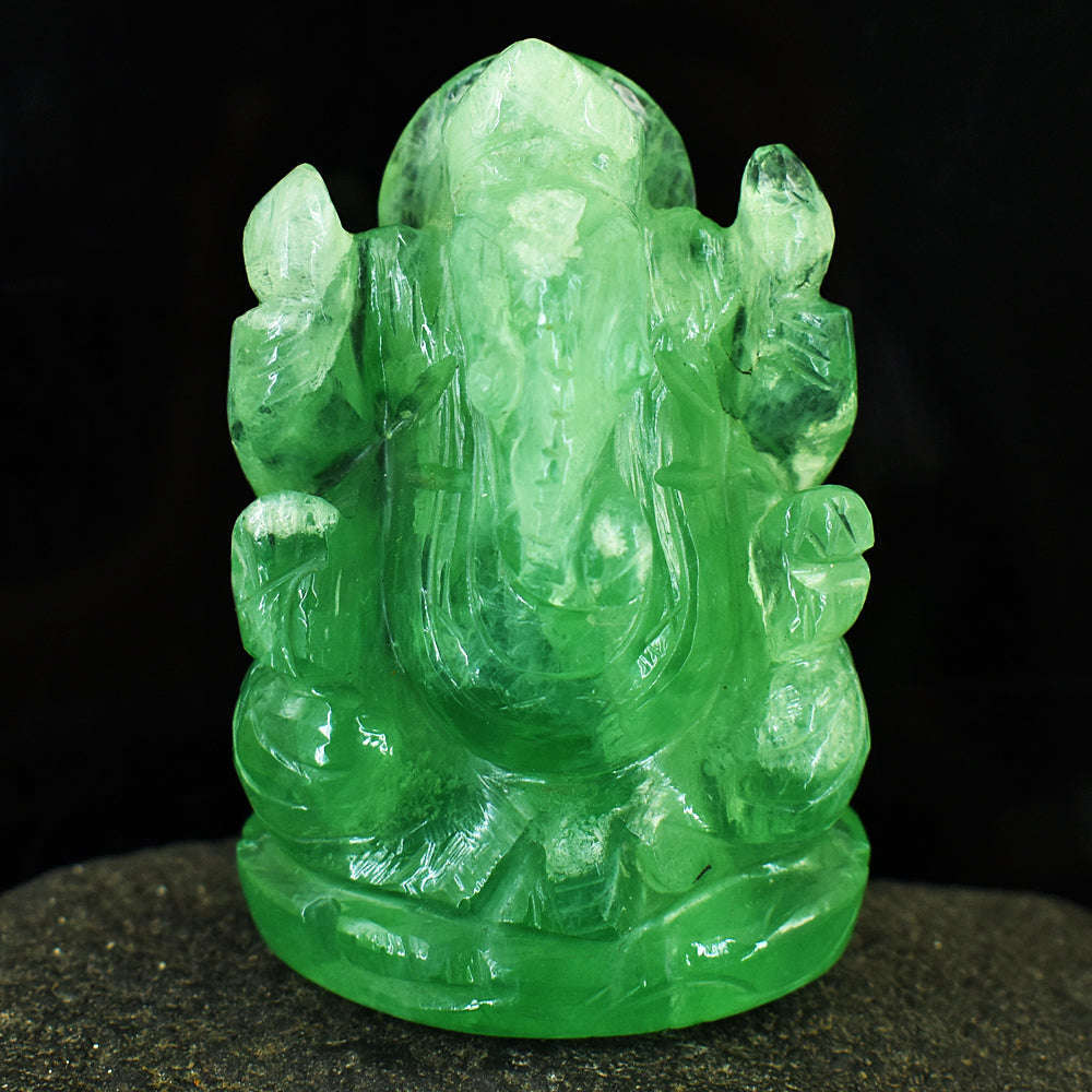 gemsmore:Natural Green Fluorite Hand Carved Genuine Crystal Gemstone Carving Lord Ganesha
