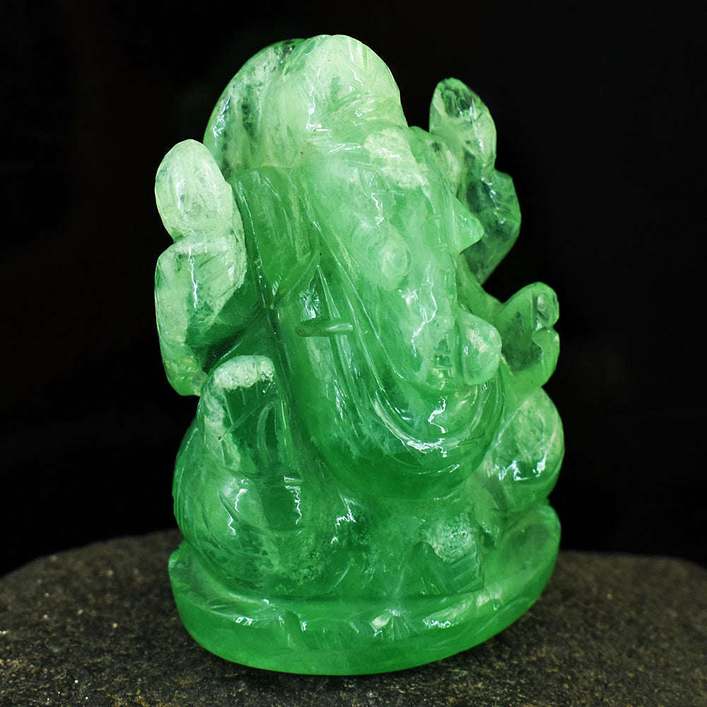 gemsmore:Natural Green Fluorite Hand Carved Genuine Crystal Gemstone Carving Lord Ganesha