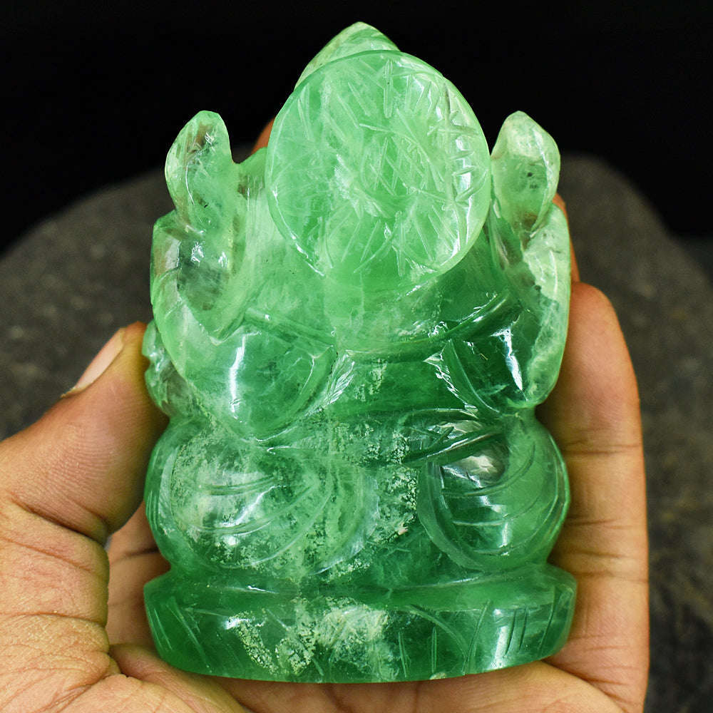 gemsmore:Natural Green Fluorite Hand Carved Genuine Crystal Gemstone Carving Lord Ganesha