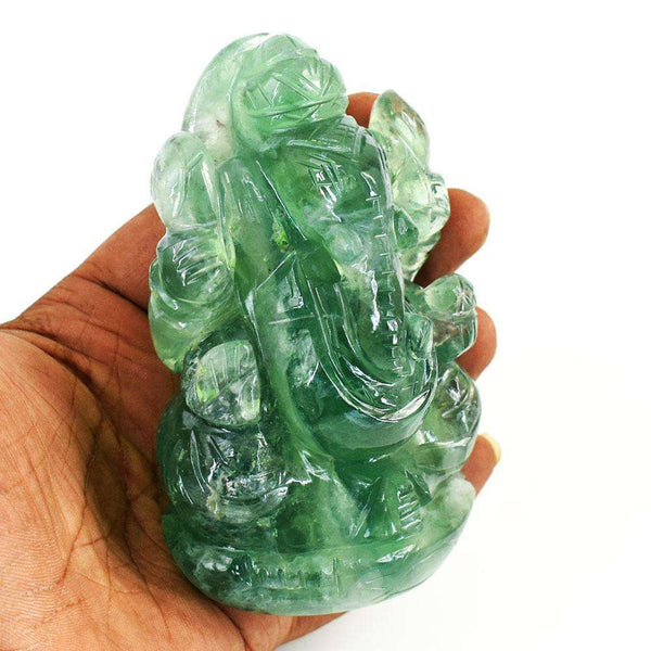 gemsmore:Natural Green Fluorite Hand Carved Genuine Crystal Gemstone Carving Lord Ganesha