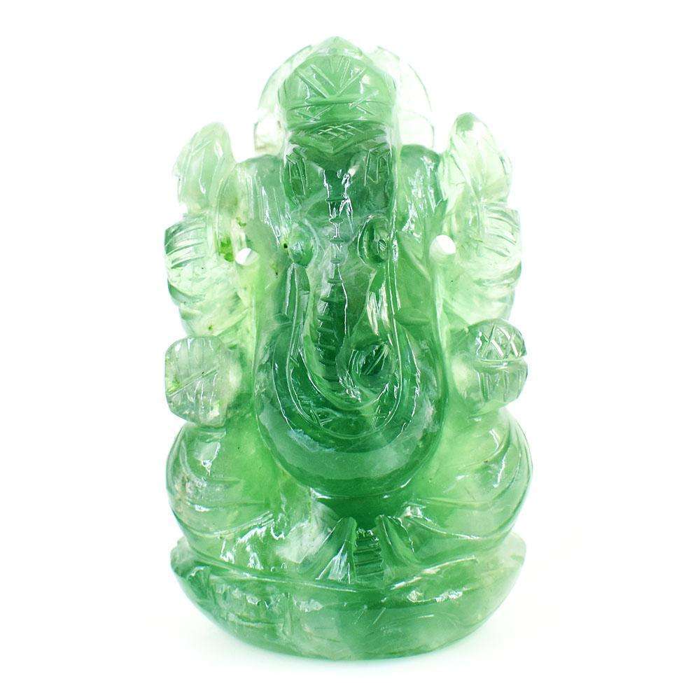 gemsmore:Natural Green Fluorite Hand Carved Genuine Crystal Gemstone Carving Lord Ganesha