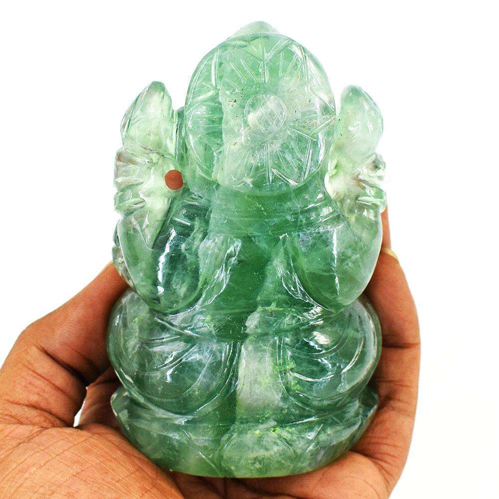 gemsmore:Natural Green Fluorite Hand Carved Genuine Crystal Gemstone Carving Lord Ganesha