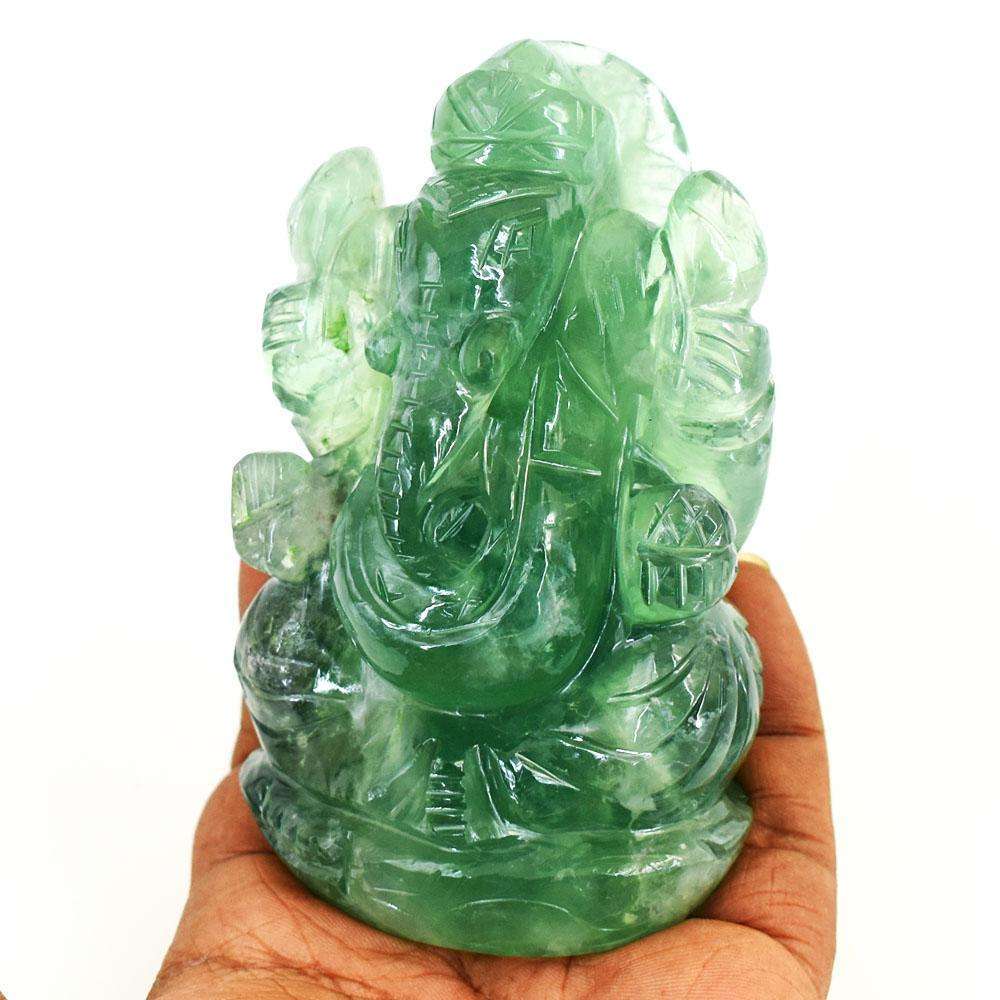 gemsmore:Natural Green Fluorite Hand Carved Genuine Crystal Gemstone Carving Lord Ganesha