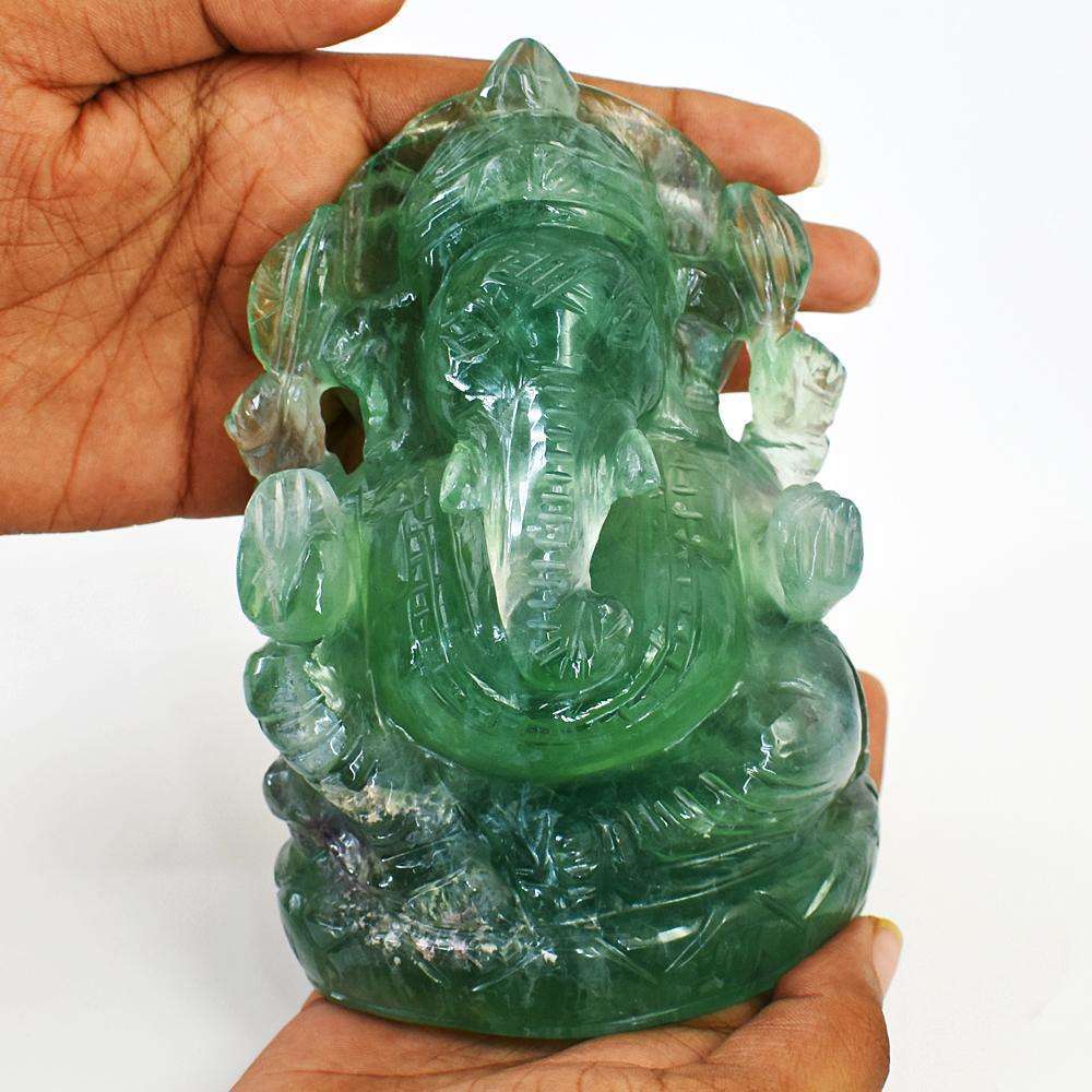 gemsmore:Natural Green Fluorite Hand Carved Genuine Crystal Gemstone Carving Massive Lord Ganesha