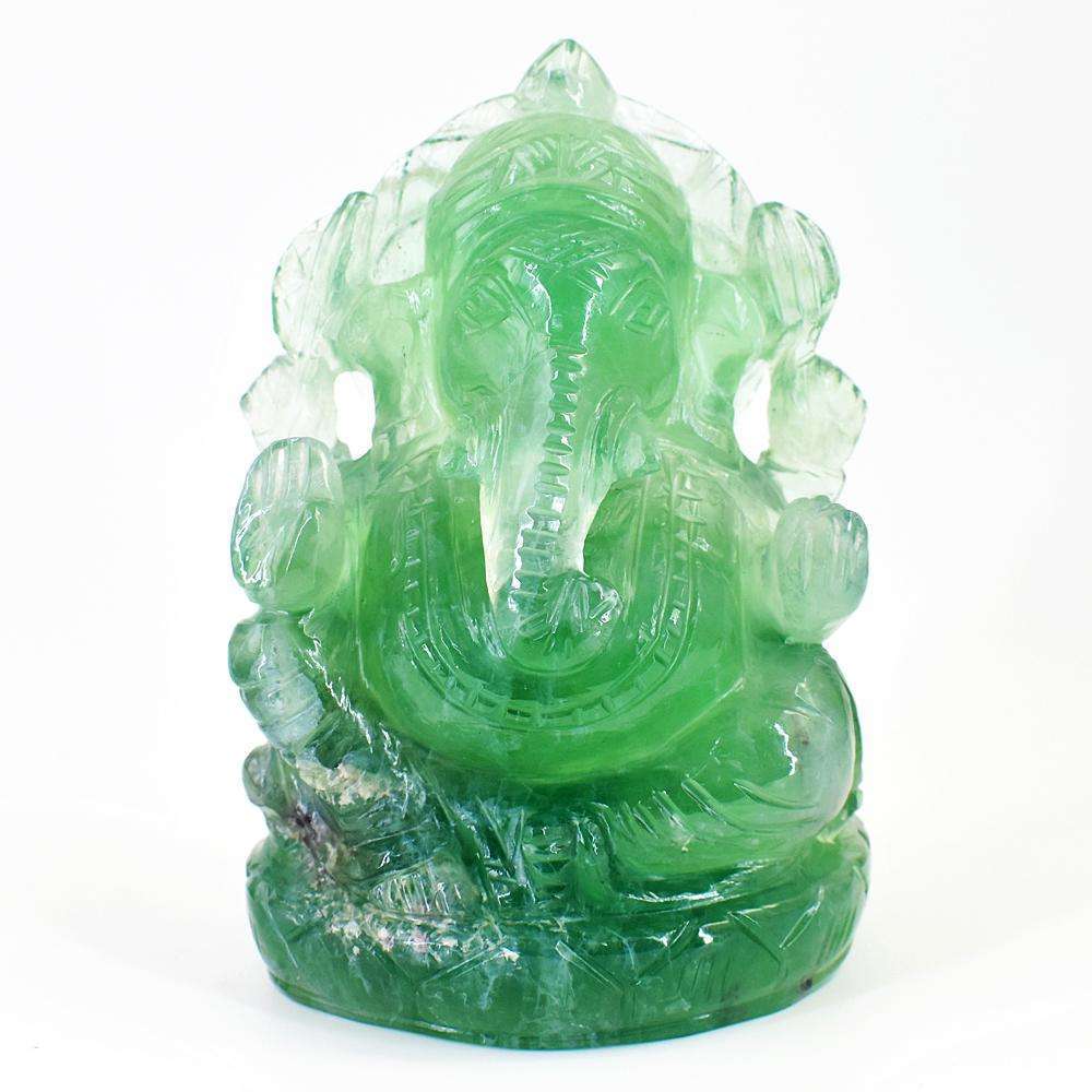 gemsmore:Natural Green Fluorite Hand Carved Genuine Crystal Gemstone Carving Massive Lord Ganesha