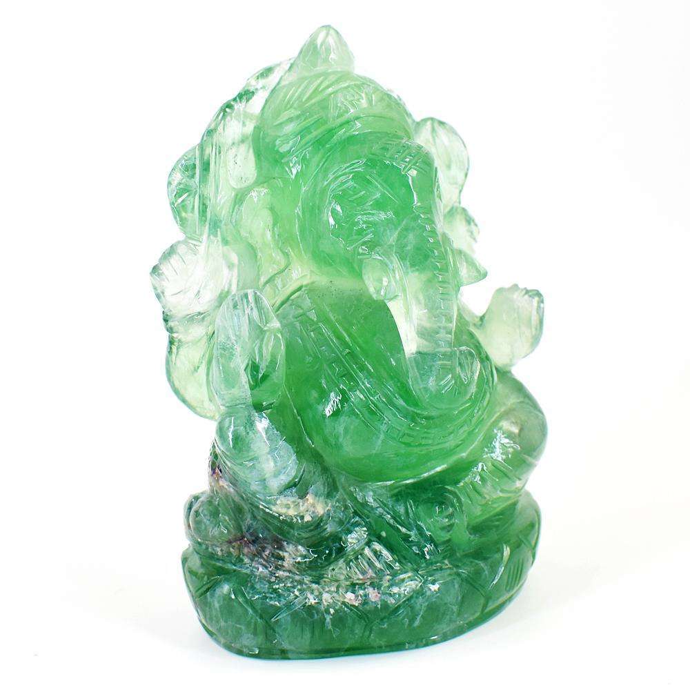 gemsmore:Natural Green Fluorite Hand Carved Genuine Crystal Gemstone Carving Massive Lord Ganesha